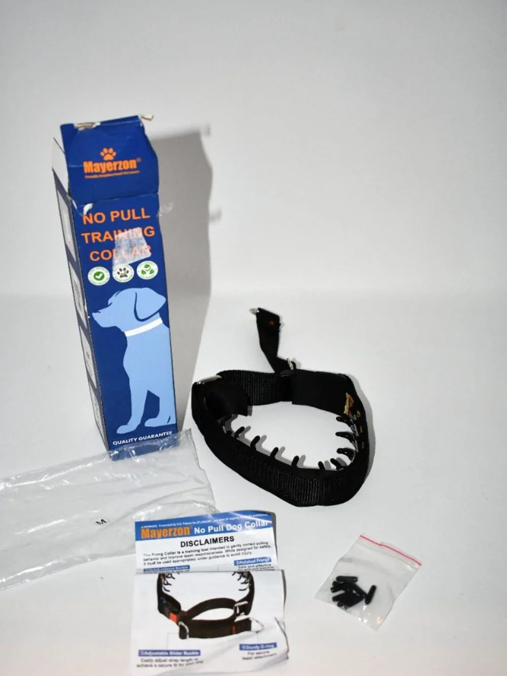 Mayerzon Prong Pinch Dog Collar, MEDIUM, 2.5mm, Black Reflective, No Pull Traini